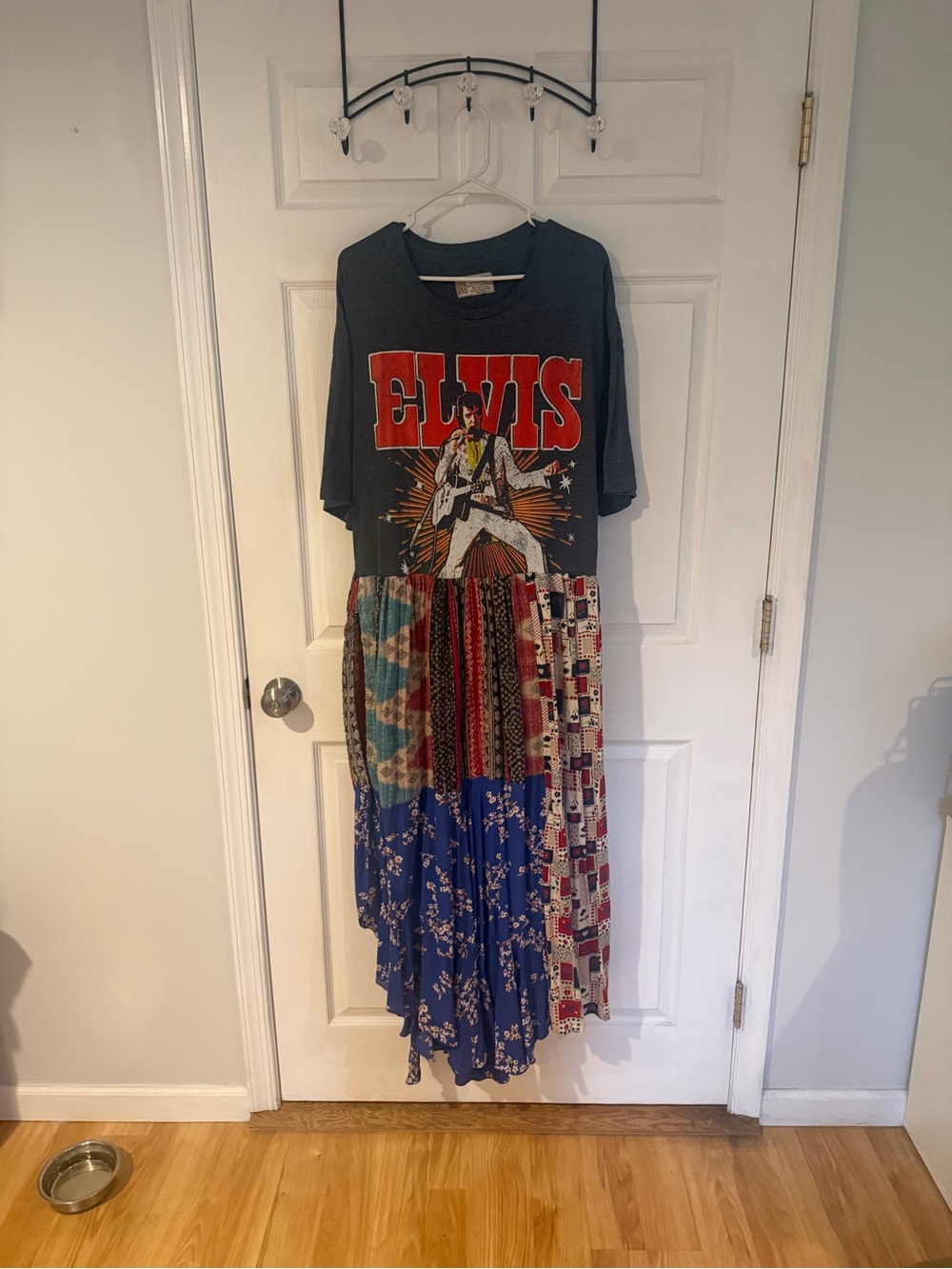 Elvis Graphic Tee Dress with Multi-Print Skirt - Navy